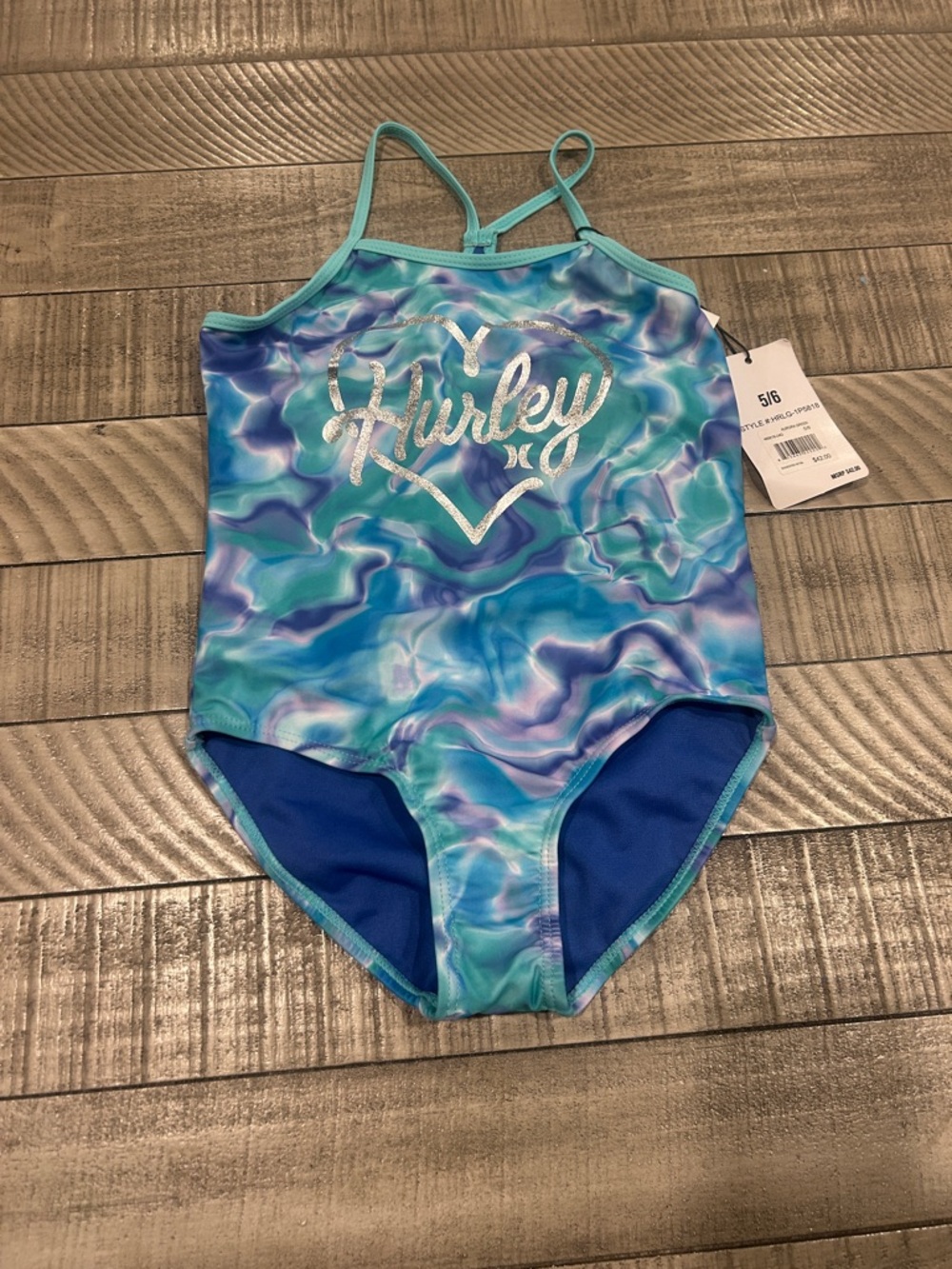 Hurley Blue Aqua Marble Girls' One-Piece Swimsuit
